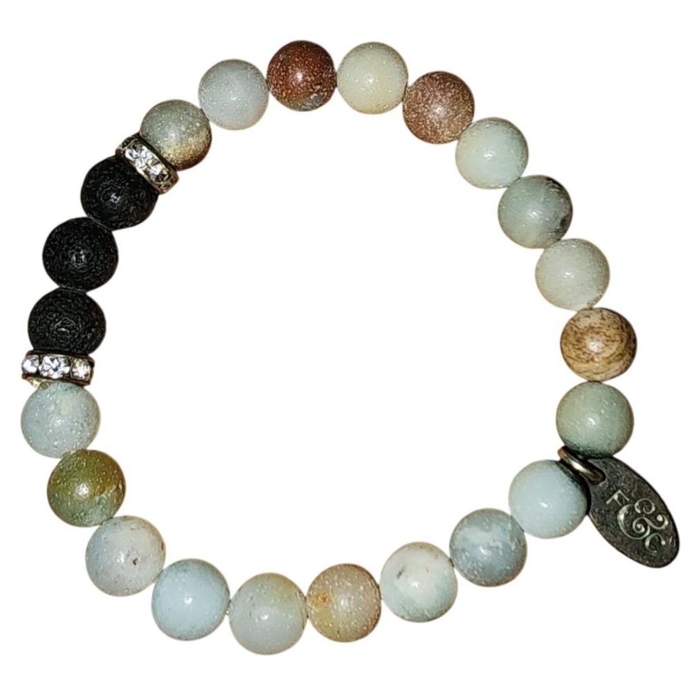 Beautiful F&C Stone Lava Rhinestone Beaded Stretch Bracelet Jewelry Earthtones